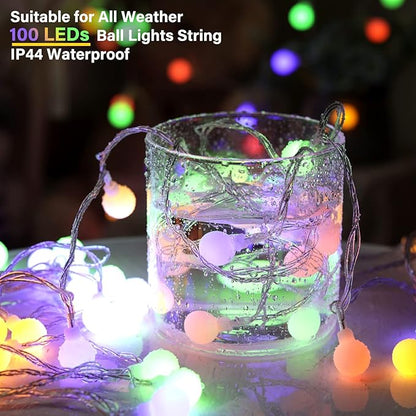 USB Mini Globe String Lights – 33ft 100 LED | 2-in-1 Multicolour & Warm White | 8 Modes Remote Timer | Indoor Outdoor Party Wedding Christmas Camping