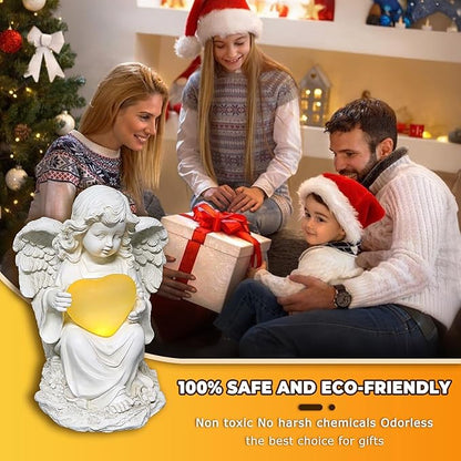 Solar Angel Garden Statue with Glowing Heart - Resin Outdoor Memorial and Love Decor