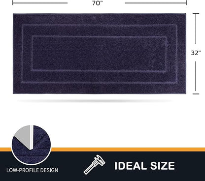Navy blue entryway runner, 70 x 32 inches, rectangular low-profile design
