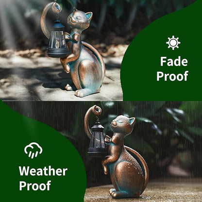Solar Cat Garden Statue with LED Glow - 10.7-Inch Weatherproof Resin Decor