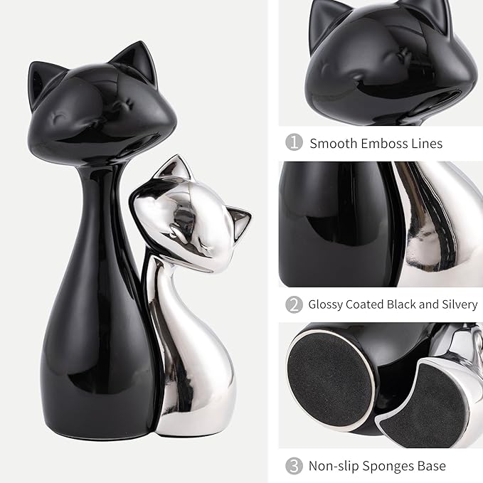 Ceramic Cat Statue Set of 2 - Modern Collectible Home Decor for Cat Lovers