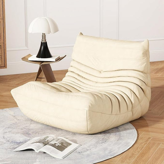 Cream Ripple Single Floor Lounge Chair - Togo-Style Solo Foam Seat for Reading Nook, Nursery, Living Room, and Quiet Moments for One