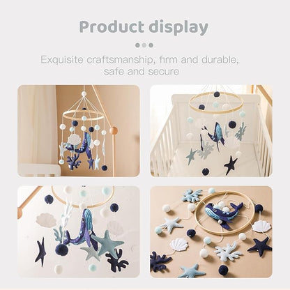 Baby Crib Mobile for Boys Girls - Ocean Animals Mobile for Crib, Gender Neutral Nursery Mobile, Baby Bassinet Mobile Toy for Soothing Sleep | Ceiling Mobile - Blue Whale, Shell, Coral, Starfish