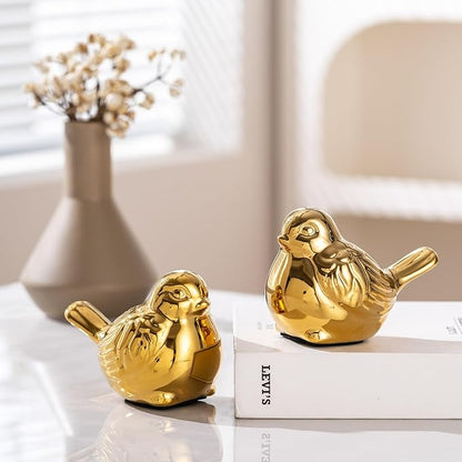 Set of 2 Ceramic Bird Figurines - Modern Boho Home and Office Decor