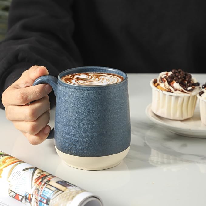 Dark Blue Porcelain Coffee Mugs – Set of 6 | 15oz Vintage Two-Tone Glaze | Freezer, Dishwasher & Microwave Safe | Coffee Gift Set