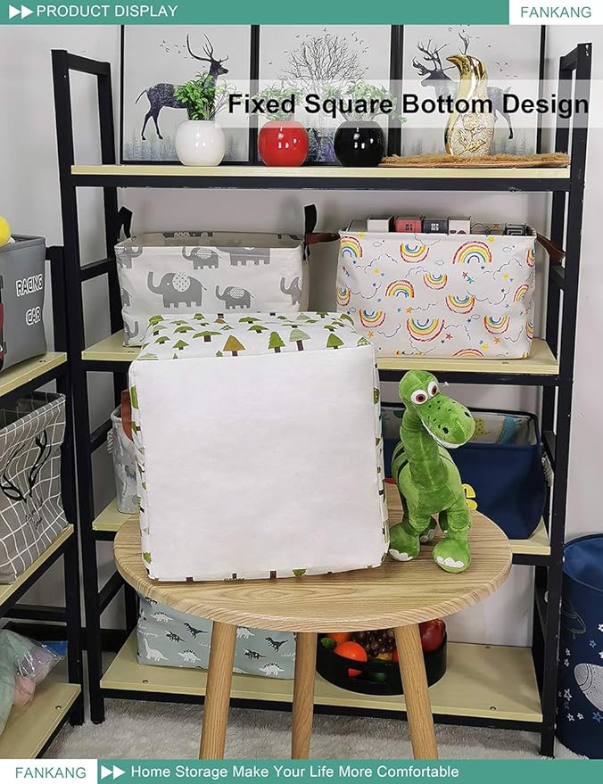 Green Forest Canvas Storage Hamper Basket - Foldable Waterproof Woodland Bin for Nursery, Home, and Christmas Gift Hampers