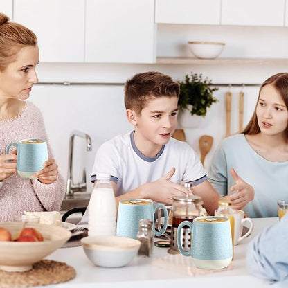Light Blue Ceramic Coffee Mugs – Set of 4 | 15oz Tranquil Blue Colour Patchwork | Dishwasher & Microwave Safe | Coffee Gift Set