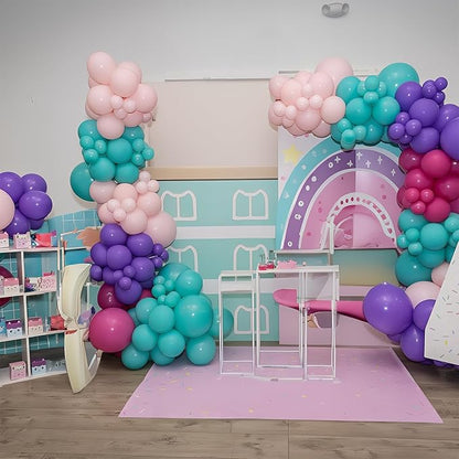 Mermaid Princess Party Balloons – 60 Pcs Hot Pink Teal Purple Confetti | 12 Inch Latex | Air or Helium | Birthday Baby Shower Party Decor