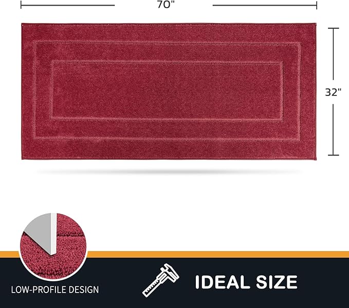 Rectangular burgundy red dirt-trapping entryway runner, low-profile design