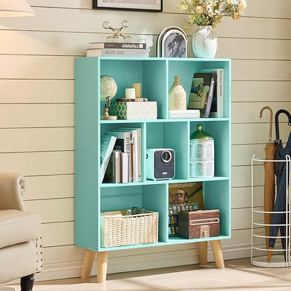Mint Green 7-Cube Criss-Cross Bookshelf with Legs - Magical Kids Bookcase for Nursery and Fairytale Rooms