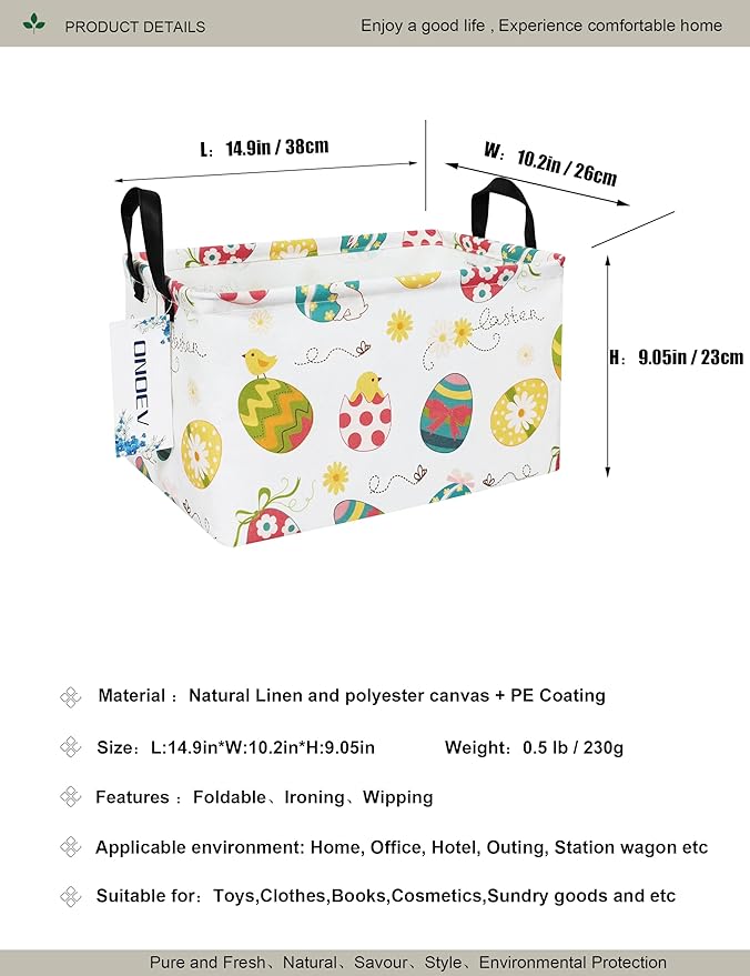 Easter Eggs Canvas Storage Hamper Basket - Foldable Waterproof Easter Egg Hunt Bin for Kids, Easter Gifts, and Spring Hamper Building
