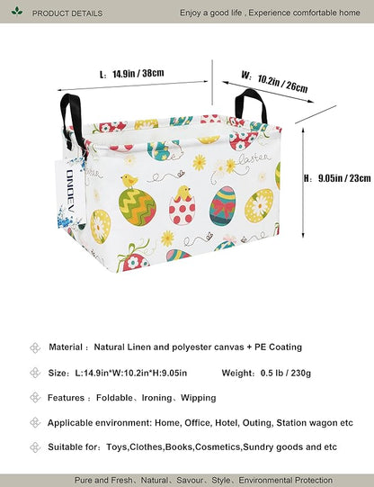 Easter Eggs Canvas Storage Hamper Basket - Foldable Waterproof Easter Egg Hunt Bin for Kids, Easter Gifts, and Spring Hamper Building