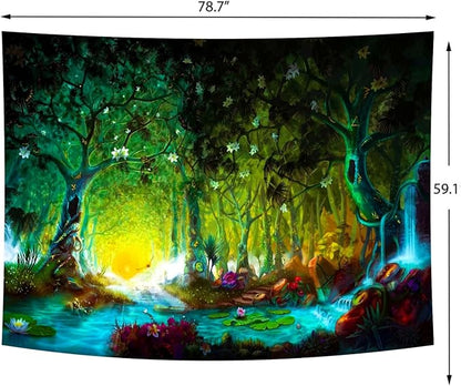 Mystical River Forest Tapestry – Fairy Tale Sunrise & Sunset Landscape Wall Hanging | 3 Sizes | Bedroom & Living Room Decor