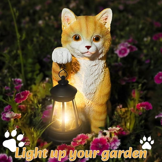 Cat Solar Garden Statue with Lantern - Waterproof Resin Outdoor Decor