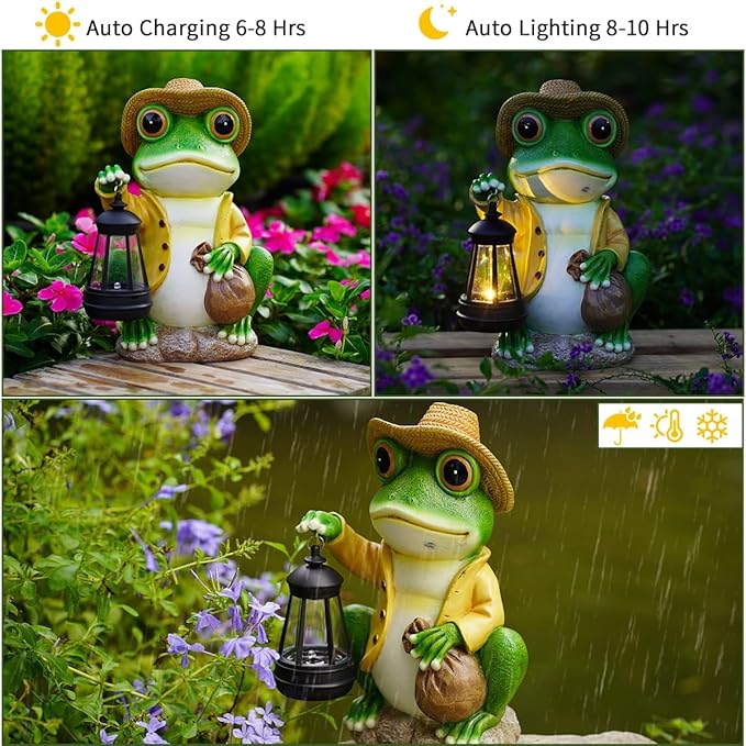 Solar Frog Garden Statue with Detachable Lantern - 10-Inch Resin Outdoor Decor