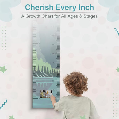 Wall height growth chart reading 'Cherish Every Inch' with measurement scale and landscape.