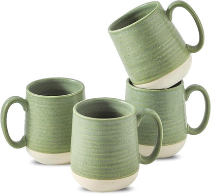 Emerald Green Porcelain Coffee Mugs – Set of 4 | 15oz Large Latte Cups with Handle | Dishwasher & Microwave Safe | Coffee Gift Set