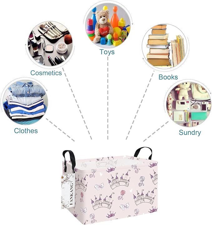 Princess Castle Foldable Storage Bin – 14.9"x10.2"x9" | Waterproof Canvas | Kids Toy Laundry Basket for Nursery Bedroom & Playroom