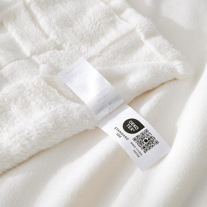 Ivory Checkered Faux Fur California King Blanket – 90"x108" | 450GSM 3D Jacquard Check Pattern | OEKO-TEX Certified Classic Throw for Cal King Beds