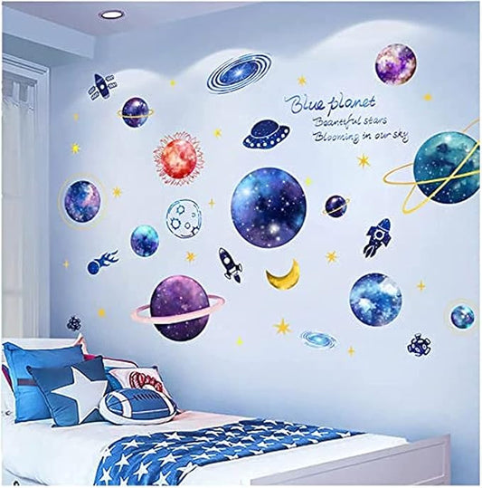 3D Galaxy Wall Decals – Removable Blue & Purple Milky Way Space Wall Stickers | 4 Sheets | Kids Bedroom & Living Room Decor