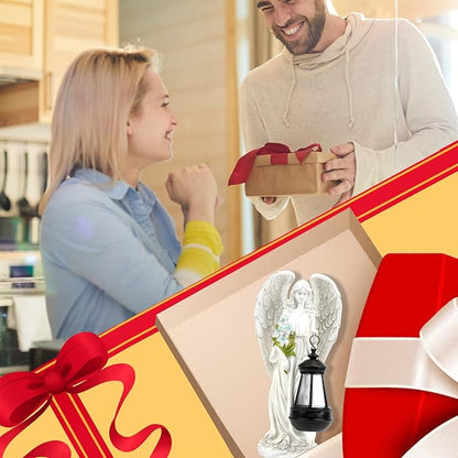 White angel solar garden statue in a gift box with lantern