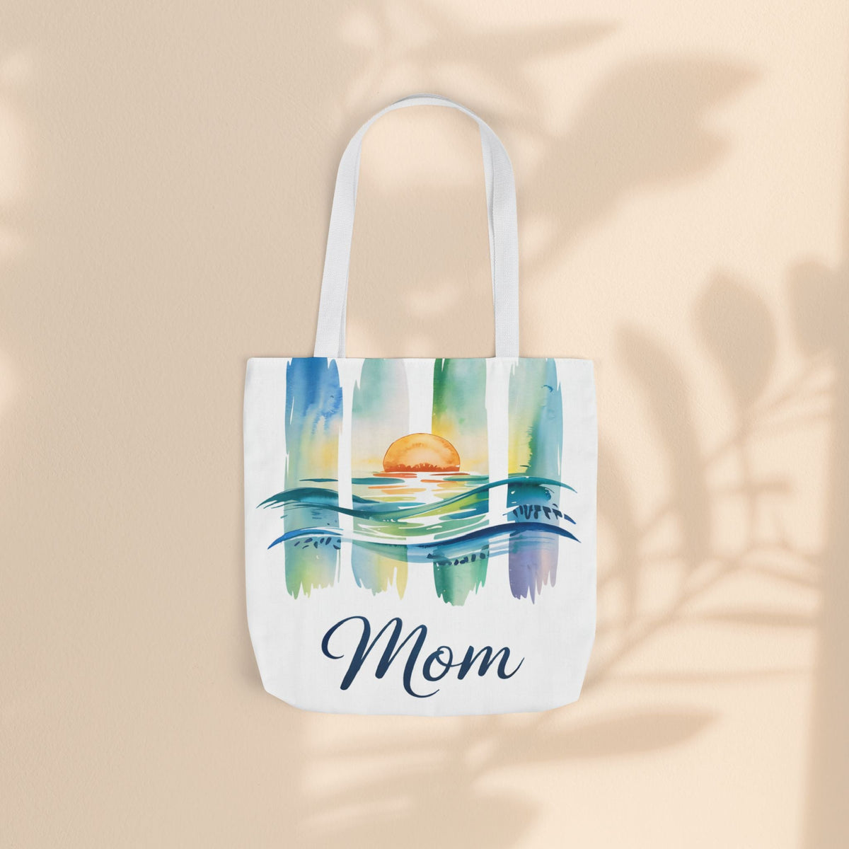 Mom Ocean Sunset Canvas Tote Bag – Watercolour Triptych Design | Polyester Canvas | 3 Sizes × 5 Strap Colours | Gift for Mom