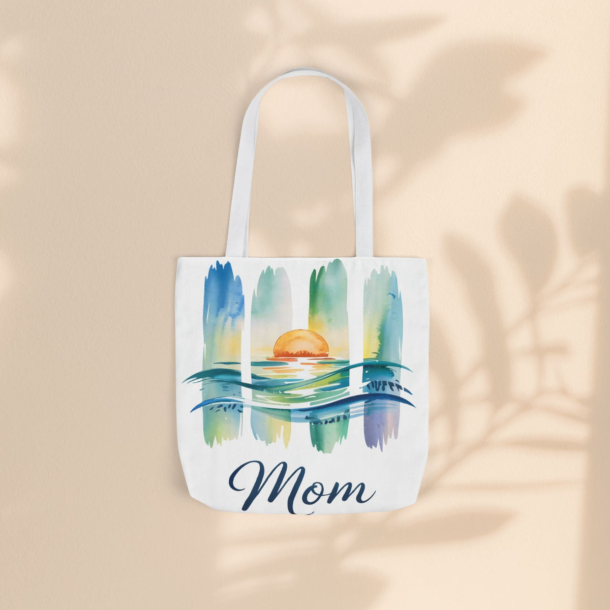 Mom Ocean Sunset Canvas Tote Bag – Watercolour Triptych Design | Polyester Canvas | 3 Sizes × 5 Strap Colours | Gift for Mom