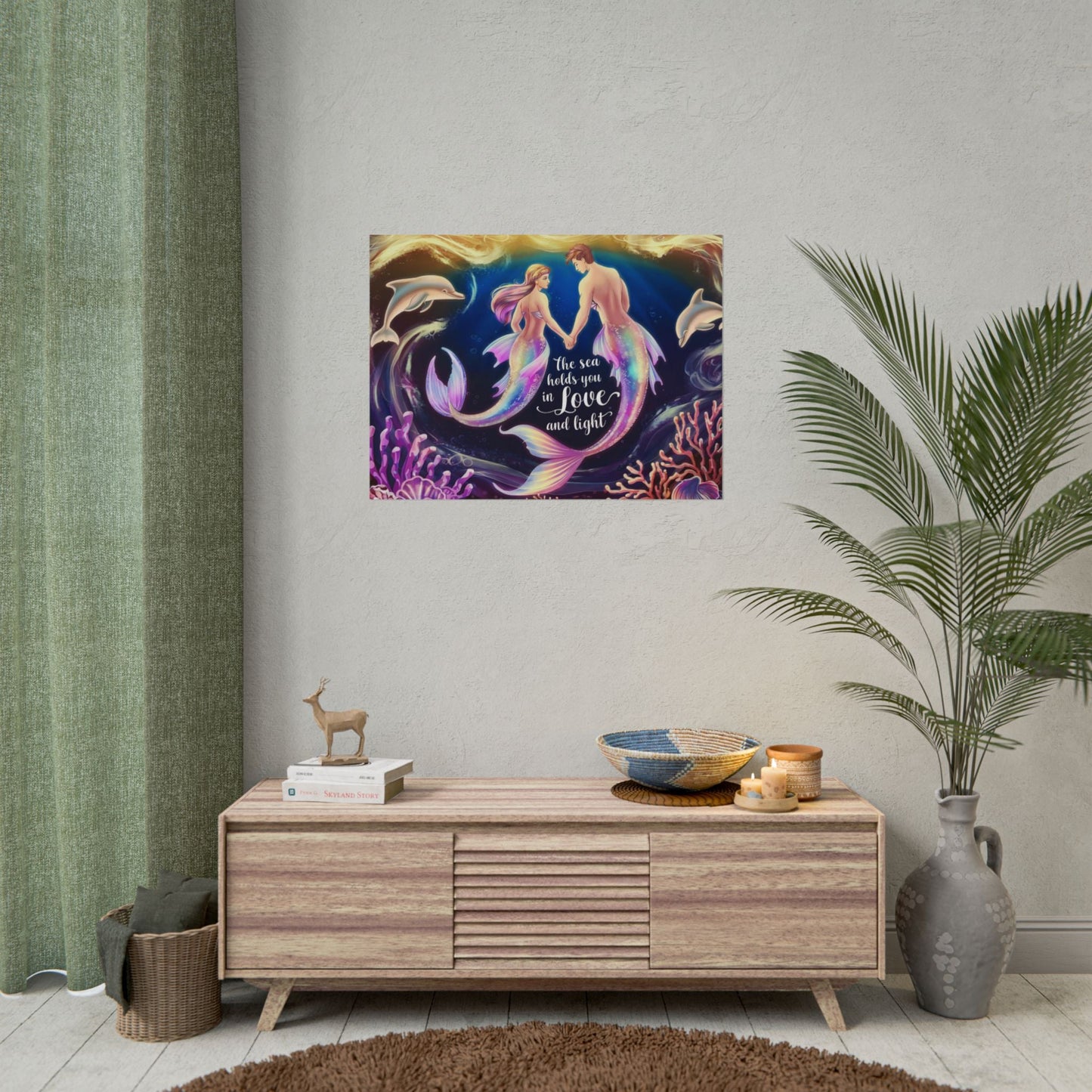 Mermaid Lovers Rolled Poster – The Sea Holds You in Love and Light | Giclée Print | Fine Art, Semi Glossy or Matte | 19 Sizes | Mermaid Couple Wall Art