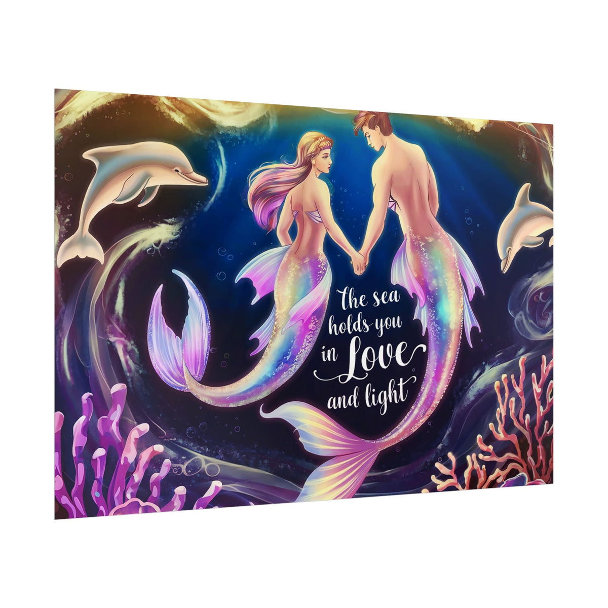 Mermaid Lovers Rolled Poster – The Sea Holds You in Love and Light | Giclée Print | Fine Art, Semi Glossy or Matte | 19 Sizes | Mermaid Couple Wall Art