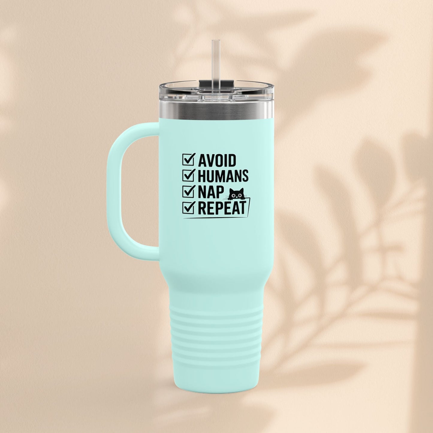 Funny Insulated Travel Mug - Avoid Humans Nap Repeat - 40oz, Coffee Cup, Gift for Introverts, Travel Mug, Holiday Present