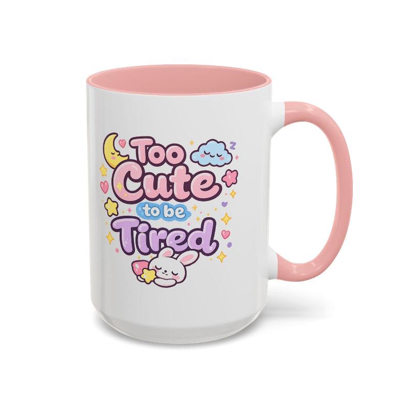 Kawaii bunny mug with pink rim and handle, front view with bunny and pastel text art