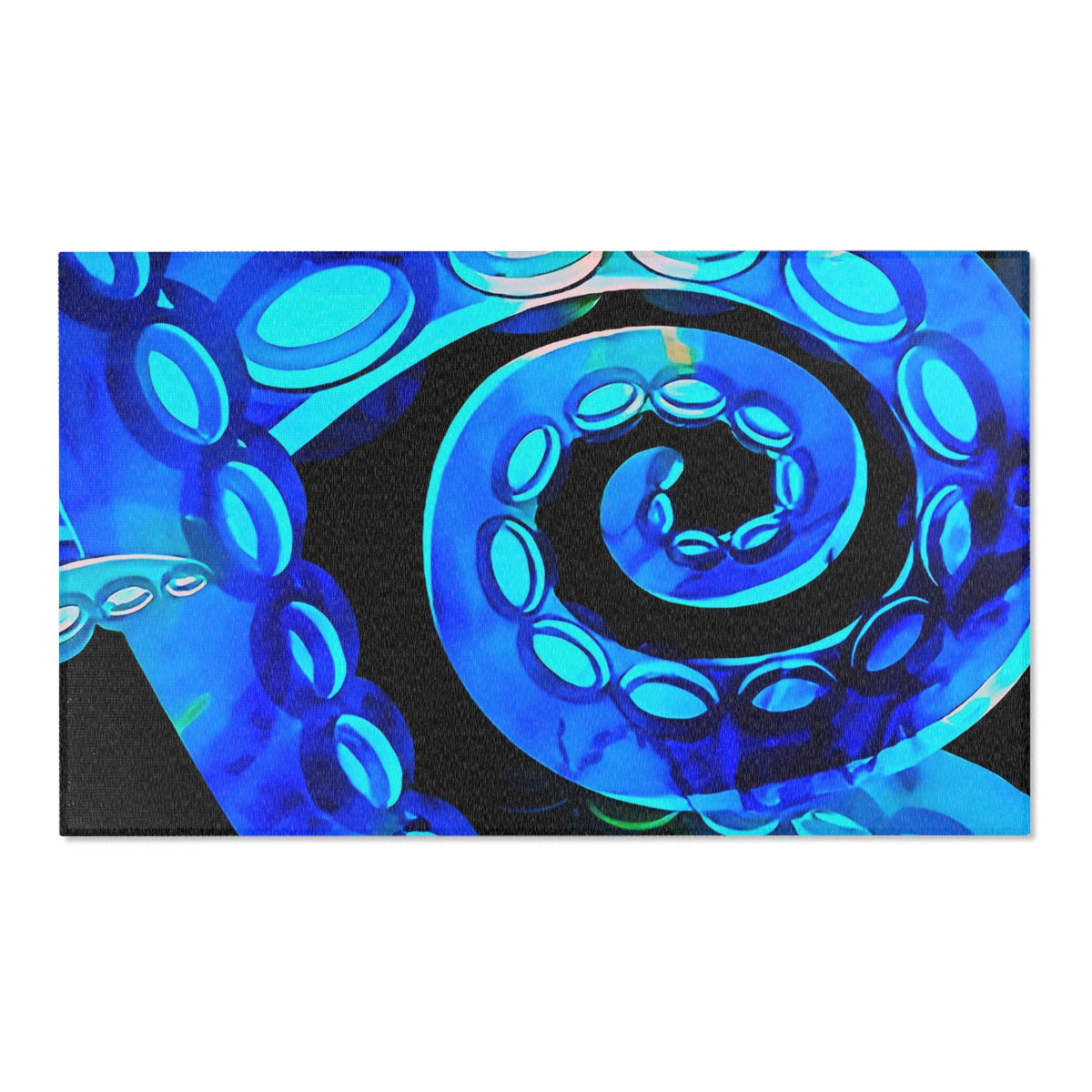 Bioluminescent Octopus Tentacle Area Rug – Electric Blue & Black Deep Sea Art | Non-Slip Backing | 6 Sizes | Fantasy Ocean Home Decor