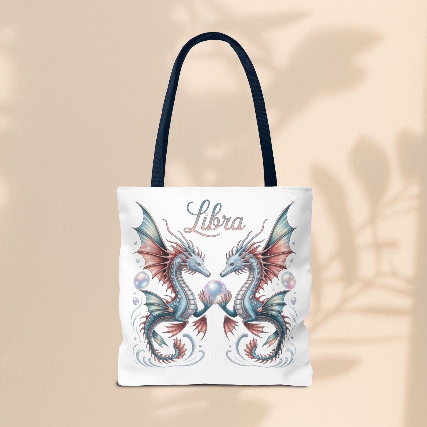 Libra Zodiac Tote Bag with Dragon Art - Libra Birthday Gift for Astrology Lovers, 3 Sizes, 5 Handle Colours