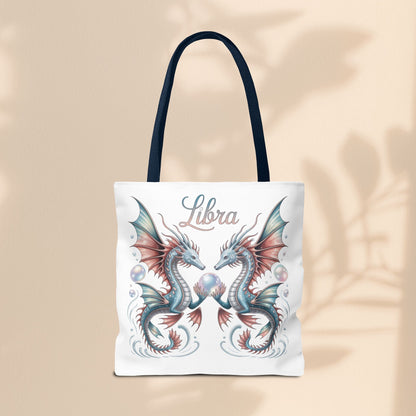 Libra Zodiac Tote Bag with Dragon Art - Libra Birthday Gift for Astrology Lovers, 3 Sizes, 5 Handle Colours
