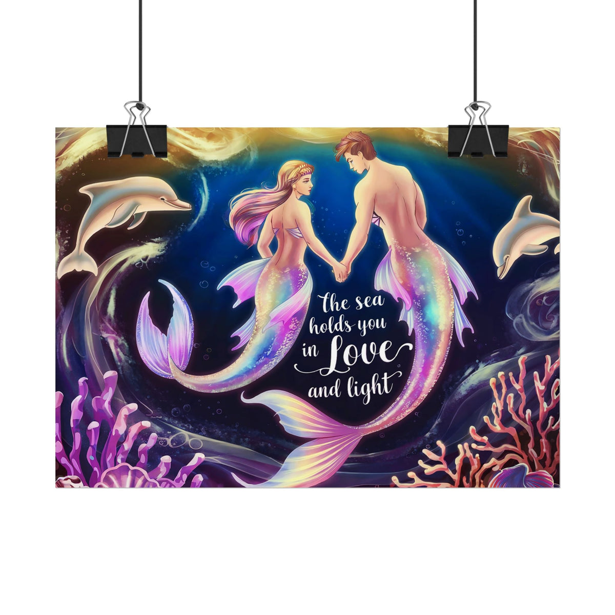 Mermaid Lovers Rolled Poster – The Sea Holds You in Love and Light | Giclée Print | Fine Art, Semi Glossy or Matte | 19 Sizes | Mermaid Couple Wall Art
