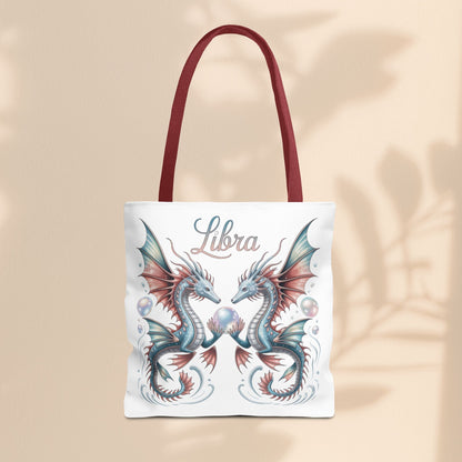 Libra Zodiac Tote Bag with Dragon Art - Libra Birthday Gift for Astrology Lovers, 3 Sizes, 5 Handle Colours