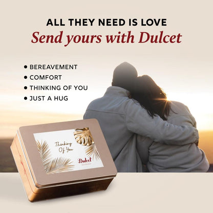 Deluxe Honey & Pastry Gift Tin with “Thinking Of You” card on a premium gift box