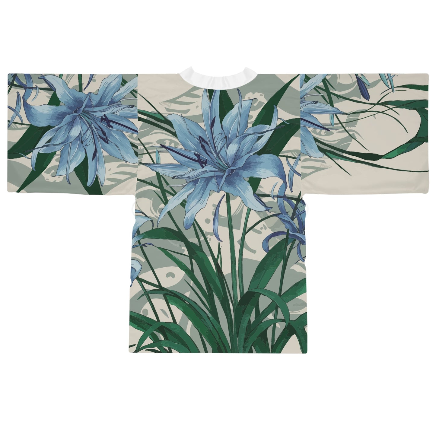 African Lily Kimono Robe - Long Sleeve Floral Wrap Cover-Up with Flowing Fit, Smooth Lightweight 100% Polyester, XS to 2XL