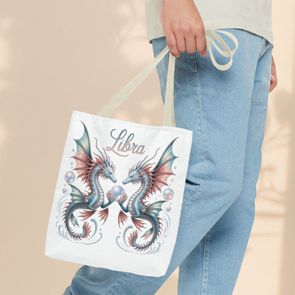 Libra Zodiac Tote Bag with Dragon Art - Libra Birthday Gift for Astrology Lovers, 3 Sizes, 5 Handle Colours