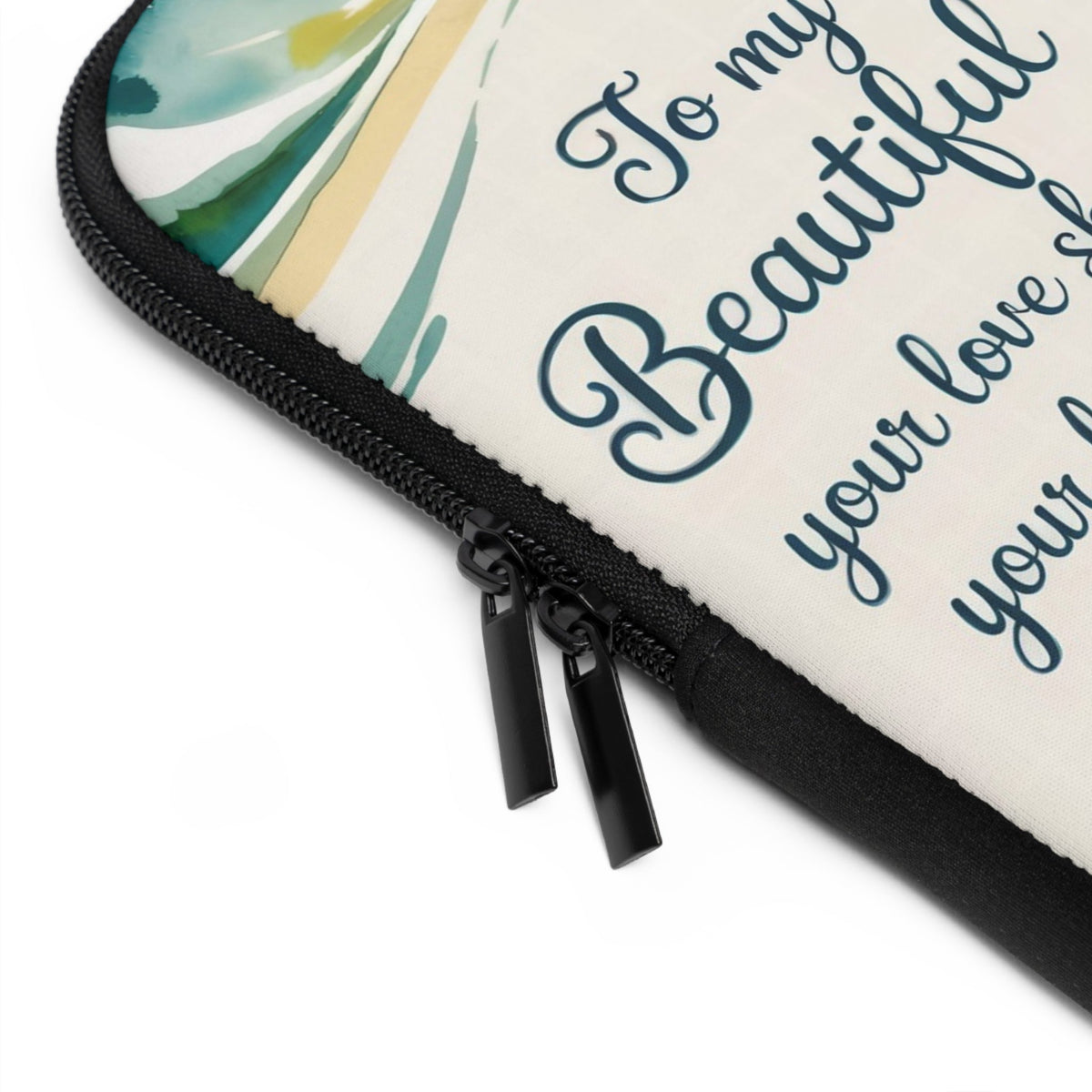 To My Beautiful Mother Laptop Sleeve – Ocean Watercolour Beach Scene | Foam-Padded Water-Resistant Neoprene | 5 Sizes | Gift for Mom