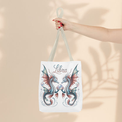 Libra Zodiac Tote Bag with Dragon Art - Libra Birthday Gift for Astrology Lovers, 3 Sizes, 5 Handle Colours