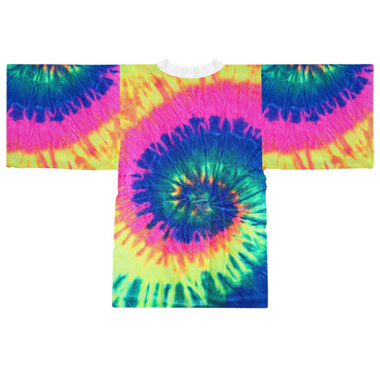 Long Sleeve Tie Dye Kimono Robe - Colorful Boho Loungewear and Layering Cover Up