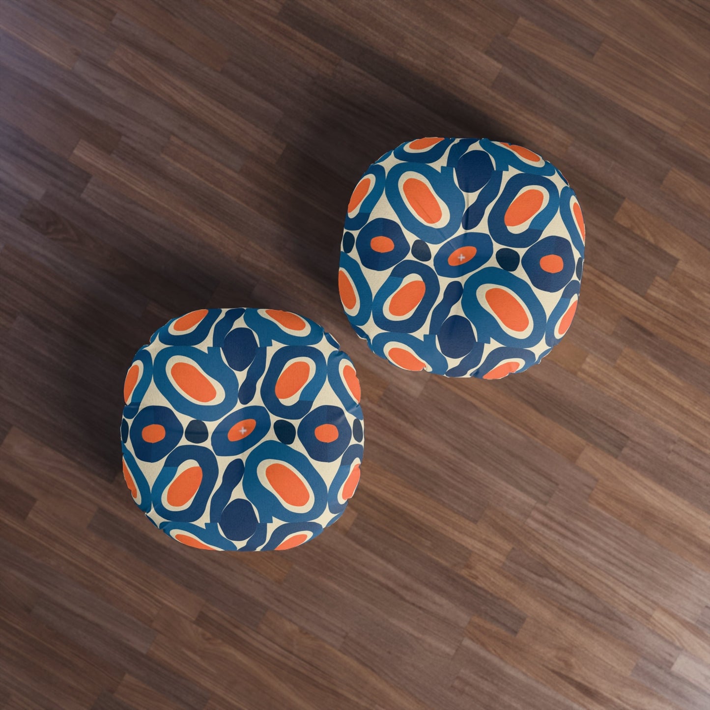 Round Retro Abstract Floor Pillow - Mid-Century Modern Oval Pattern Tufted Cushion for Boho Eclectic Home Decor, 26 and 30 Inch