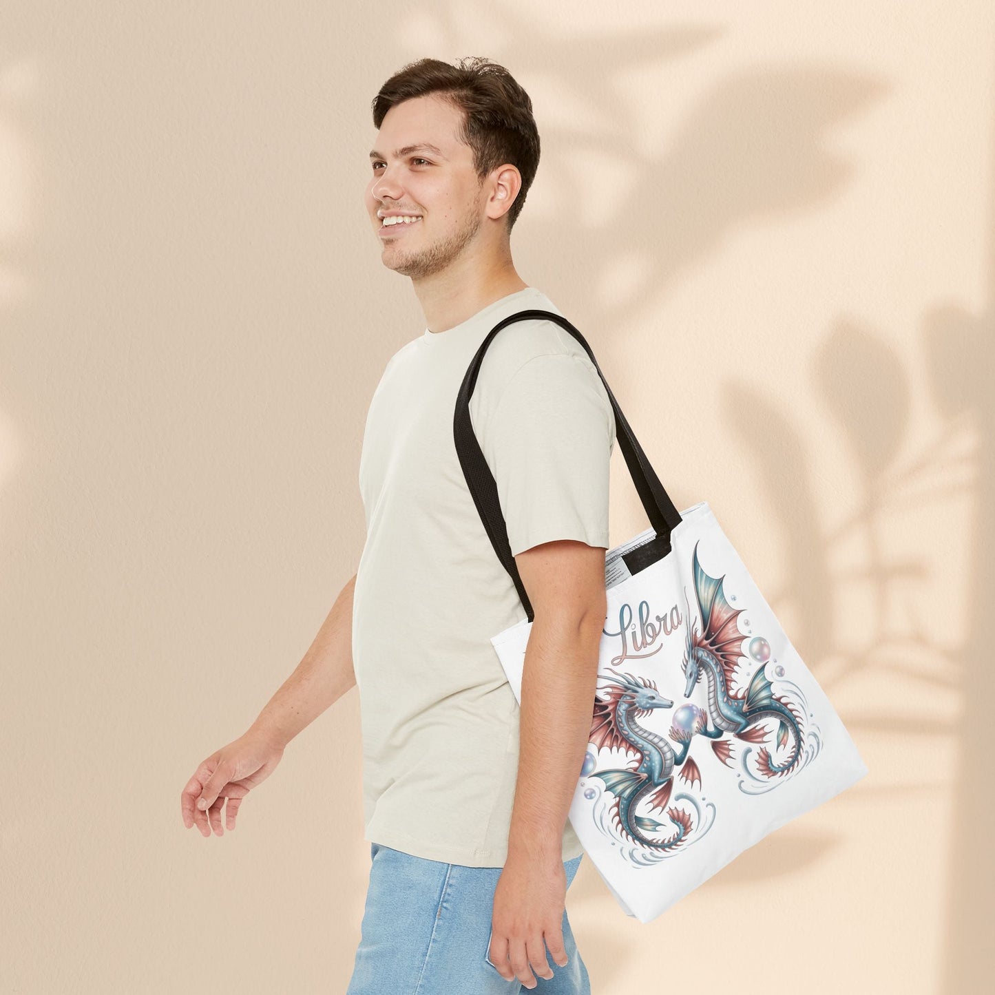 Libra Zodiac Tote Bag with Dragon Art - Libra Birthday Gift for Astrology Lovers, 3 Sizes, 5 Handle Colours