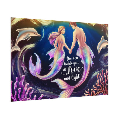 Mermaid Lovers Rolled Poster – The Sea Holds You in Love and Light | Giclée Print | Fine Art, Semi Glossy or Matte | 19 Sizes | Mermaid Couple Wall Art
