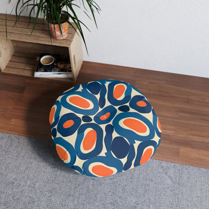 Round Retro Abstract Floor Pillow - Mid-Century Modern Oval Pattern Tufted Cushion for Boho Eclectic Home Decor, 26 and 30 Inch