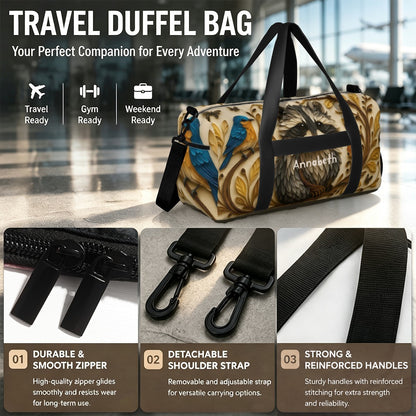 Duffel bag features: smooth zipper, detachable shoulder strap, reinforced handles