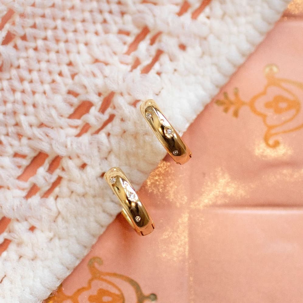 Charli gold vermeil hoop earrings with raised polka dots and clear cubic zirconia