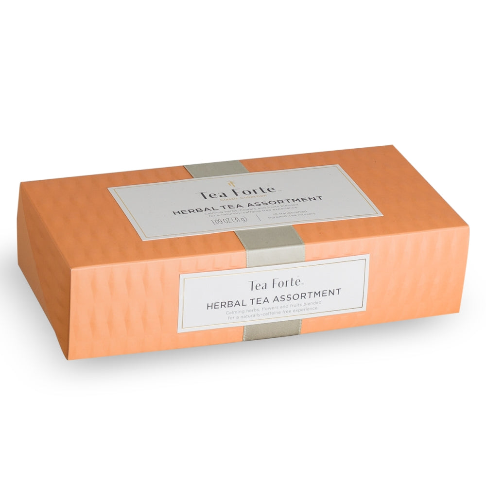 Tea Forte Herbal Tea Assortment gift box, orange with label on top