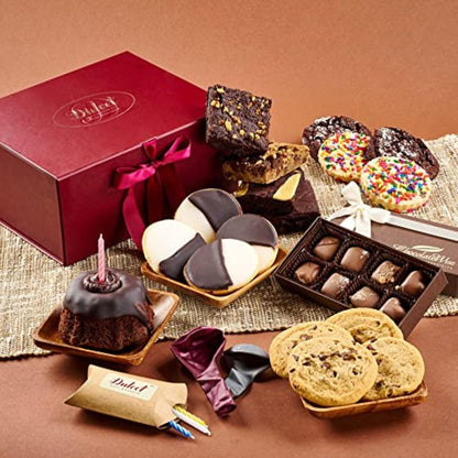 Birthday Chocolate Pastry Collection with assorted chocolate squares, cookies, and brownies